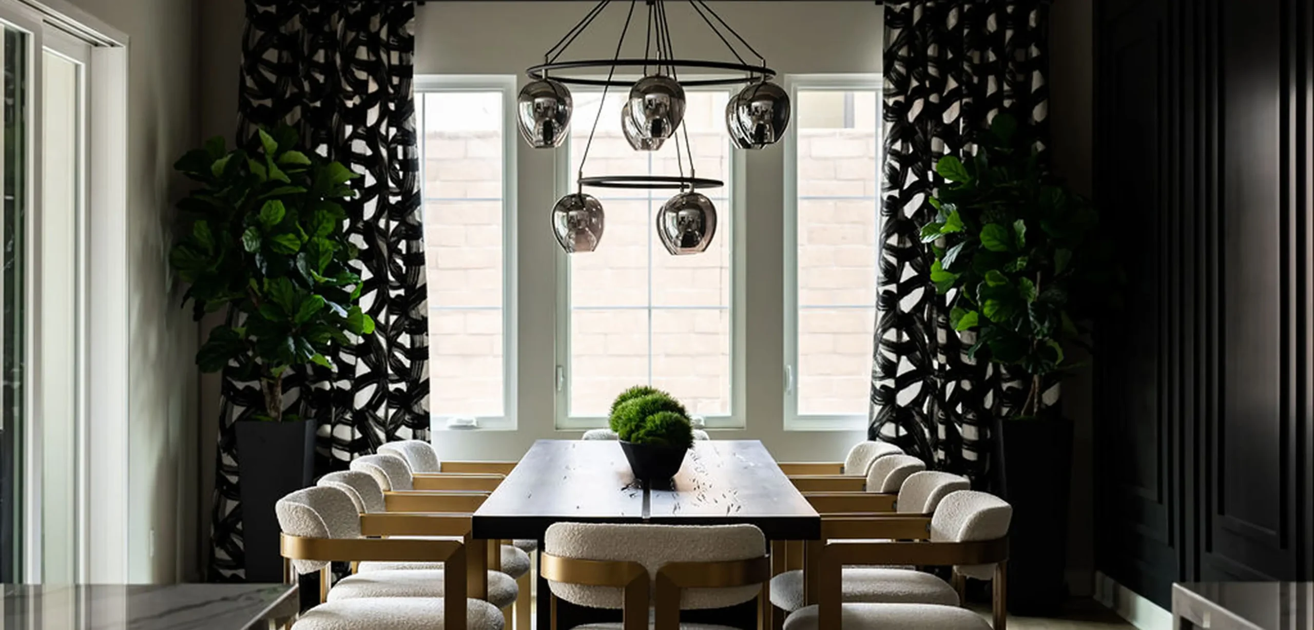 dining table with four chairs on each side and one on each end